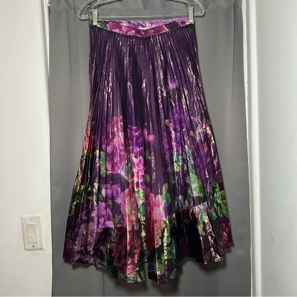 Anthropologie Delfi Collective Floral Midi Pleated Purple Skirt Size Small - Picture 16 of 16